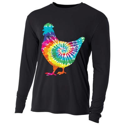 Tie Dye Chicken For Hippy Farmer Hobby Farm Gift Cooling Performance Long Sleeve Crew