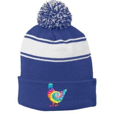 Tie Dye Chicken For Hippy Farmer Hobby Farm Gift Stripe Pom Pom Beanie