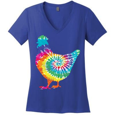 Tie Dye Chicken For Hippy Farmer Hobby Farm Gift Women's V-Neck T-Shirt