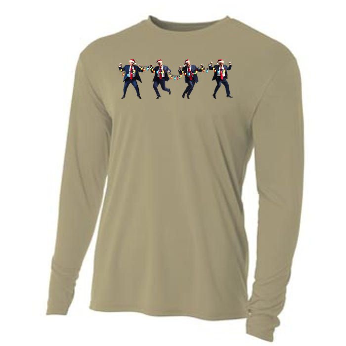 Trump Dancing Christmas Lights Maga Winner Dinner 45 47 Cooling Performance Long Sleeve Crew