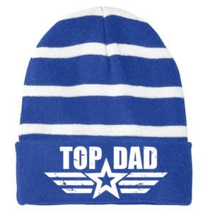 Top Dad Cool Fathers Day Gift Striped Beanie with Solid Band