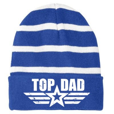 Top Dad Cool Fathers Day Gift Striped Beanie with Solid Band