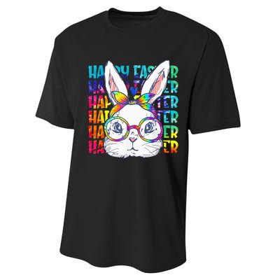 Tie Dye Cute Bunny Rabbit Face Glasses  Happy Easter Day Performance Sprint T-Shirt