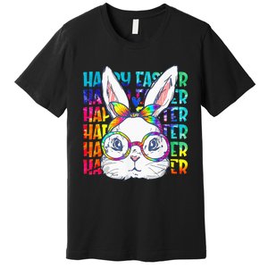 Tie Dye Cute Bunny Rabbit Face Glasses  Happy Easter Day Premium T-Shirt