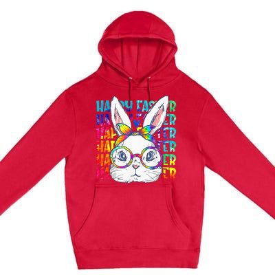 Tie Dye Cute Bunny Rabbit Face Glasses  Happy Easter Day Premium Pullover Hoodie