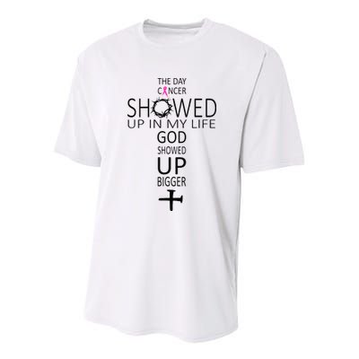 The Day Cancer Showed Up In My Life God Showed Up Bigger Youth Performance Sprint T-Shirt