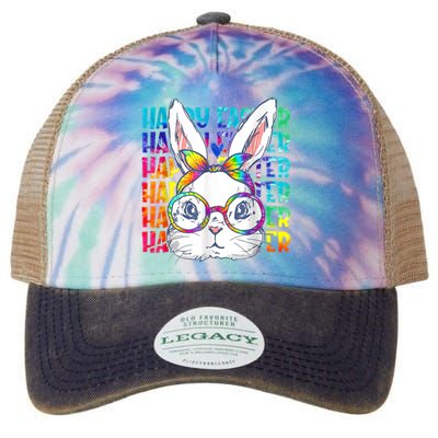 Tie Dye Cute Bunny Rabbit Face Glasses Girl Happy Easter Day Legacy Tie Dye Trucker Hat