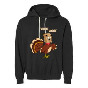 Thanksgiving Dog Costume Hilarious Turkey Woof Outfit Garment-Dyed Fleece Hoodie