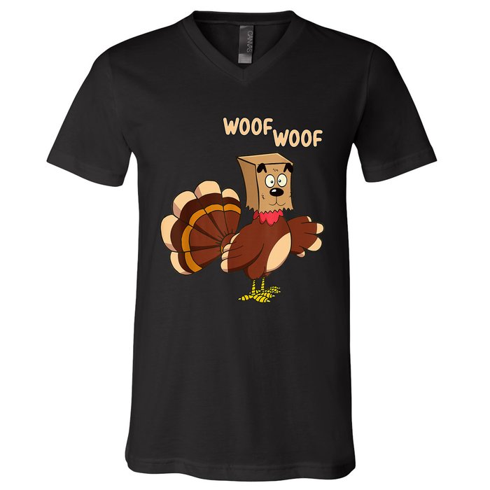 Thanksgiving Dog Costume Hilarious Turkey Woof Outfit V-Neck T-Shirt