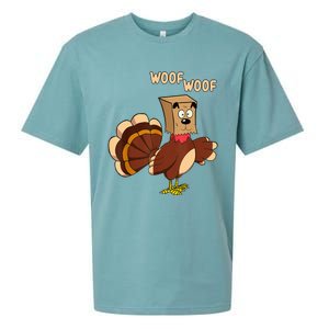 Thanksgiving Dog Costume Hilarious Turkey Woof Outfit Sueded Cloud Jersey T-Shirt