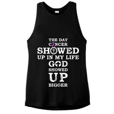 The Day Cancer Showed Up In My Life God Showed Up Bigger Ladies PosiCharge Tri-Blend Wicking Tank