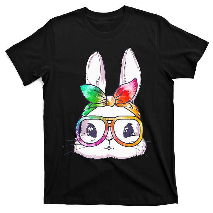 Tie Dye Cute Bunny Rabbit Face Glasses Happy Easter Day T-Shirt