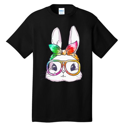 Tie Dye Cute Bunny Rabbit Face Glasses Happy Easter Day Tall T-Shirt