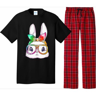 Tie Dye Cute Bunny Rabbit Face Glasses Happy Easter Day Pajama Set