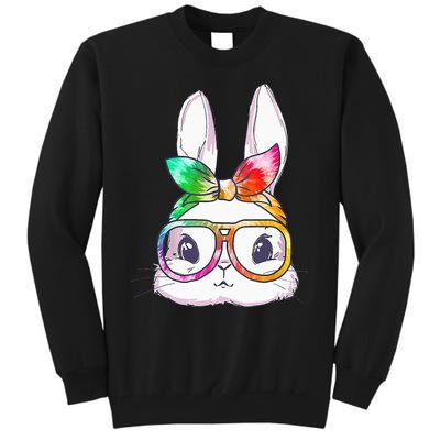 Tie Dye Cute Bunny Rabbit Face Glasses Happy Easter Day Tall Sweatshirt