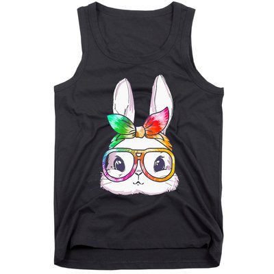 Tie Dye Cute Bunny Rabbit Face Glasses Happy Easter Day Tank Top