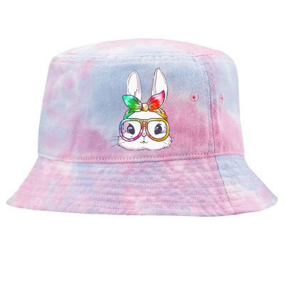 Tie Dye Cute Bunny Rabbit Face Glasses Happy Easter Day Tie-Dyed Bucket Hat