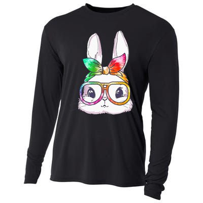 Tie Dye Cute Bunny Rabbit Face Glasses Happy Easter Day Cooling Performance Long Sleeve Crew