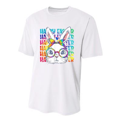 Tie Dye Cute Bunny Rabbit Face Glasses Girl Happy Easter Day Youth Performance Sprint T-Shirt