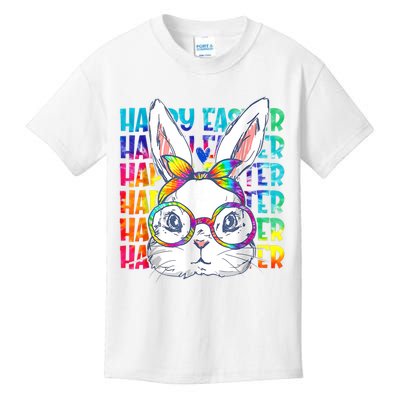 Tie Dye Cute Bunny Rabbit Face Glasses Girl Happy Easter Day Kids T-Shirt