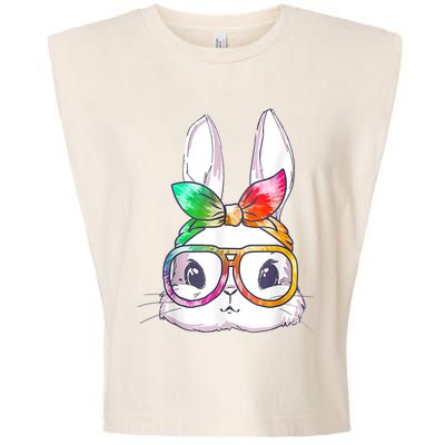 Tie Dye Cute Bunny Rabbit Face Glasses Girl Happy Easter Day Garment-Dyed Women's Muscle Tee