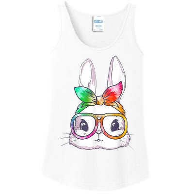 Tie Dye Cute Bunny Rabbit Face Glasses Girl Happy Easter Day Ladies Essential Tank