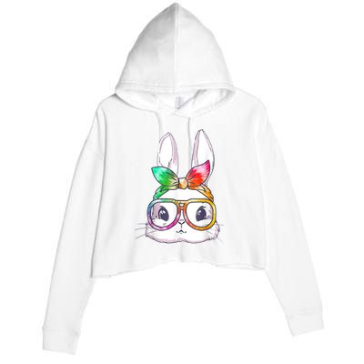 Tie Dye Cute Bunny Rabbit Face Glasses Girl Happy Easter Day Crop Fleece Hoodie