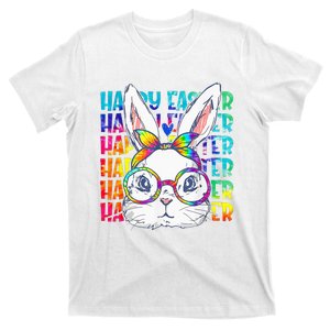 Tie Dye Cute Bunny Rabbit Face Glasses  Happy Easter Day T-Shirt