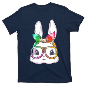 Tie Dye Cute Bunny Rabbit Face Glasses Happy Easter Day T-Shirt