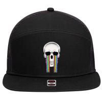 Tear Drop Crying Sad Rainbow Skull Drip 7 Panel Mesh Trucker Snapback Hat