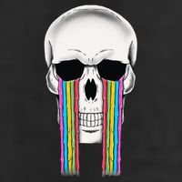Tear Drop Crying Sad Rainbow Skull Drip 7 Panel Mesh Trucker Snapback Hat