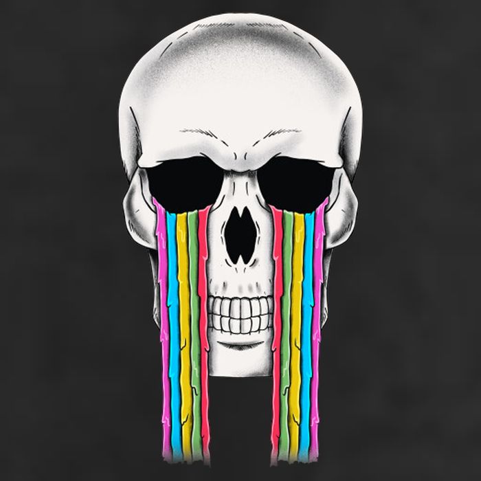 Tear Drop Crying Sad Rainbow Skull Drip 7 Panel Mesh Trucker Snapback Hat