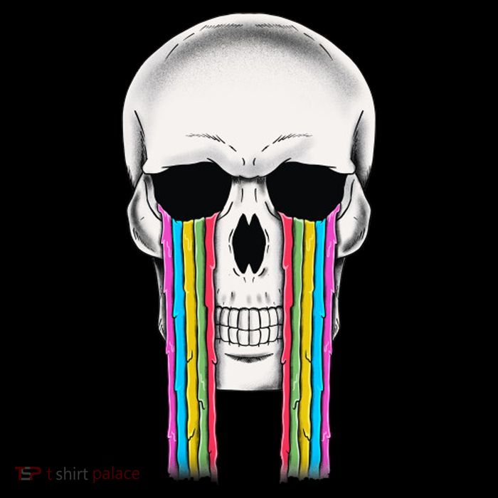 Tear Drop Crying Sad Rainbow Skull Drip Flexfit Unipanel Trucker Cap