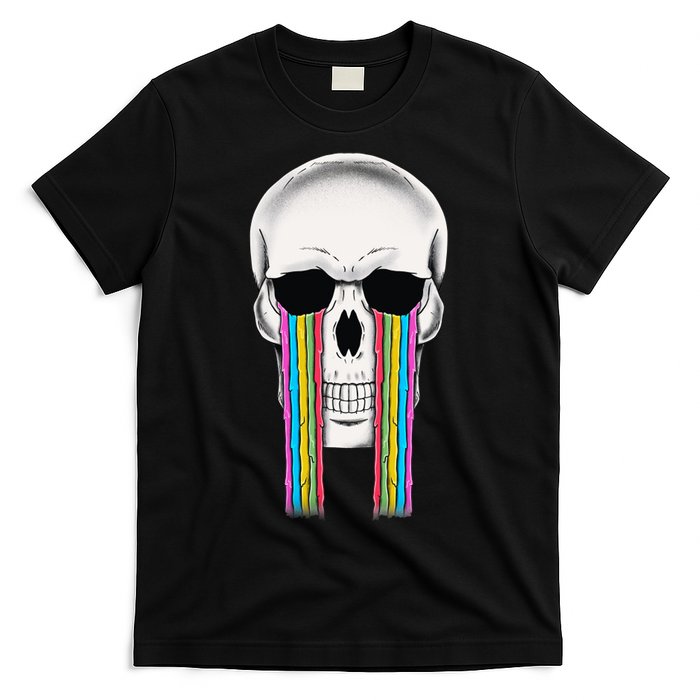Tear Drop Crying Sad Rainbow Skull Drip T-Shirt