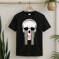 Tear Drop Crying Sad Rainbow Skull Drip T-Shirt