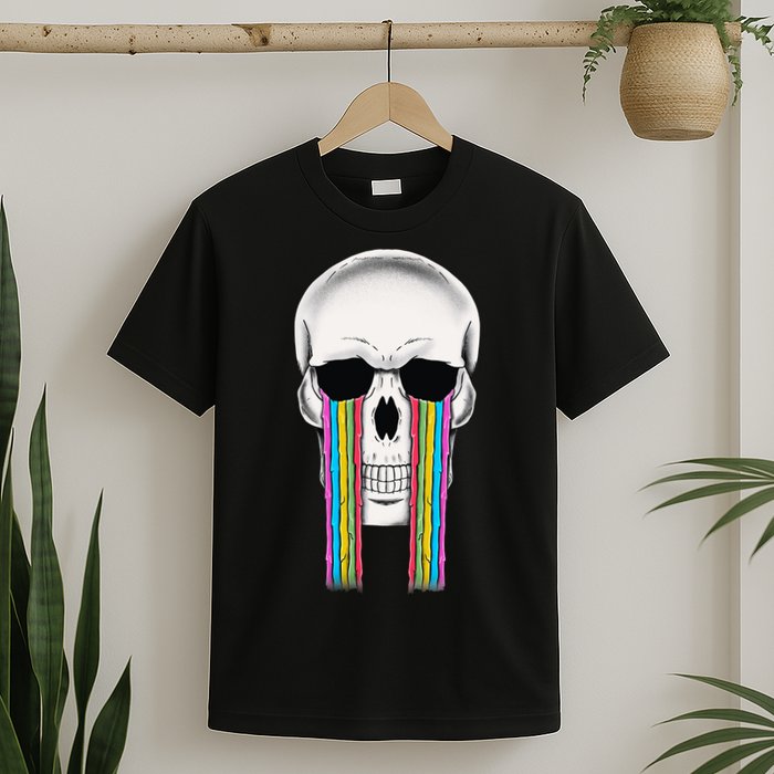 Tear Drop Crying Sad Rainbow Skull Drip T-Shirt