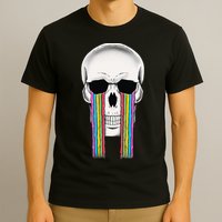 Tear Drop Crying Sad Rainbow Skull Drip T-Shirt