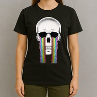 Tear Drop Crying Sad Rainbow Skull Drip T-Shirt