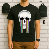 Tear Drop Crying Sad Rainbow Skull Drip T-Shirt