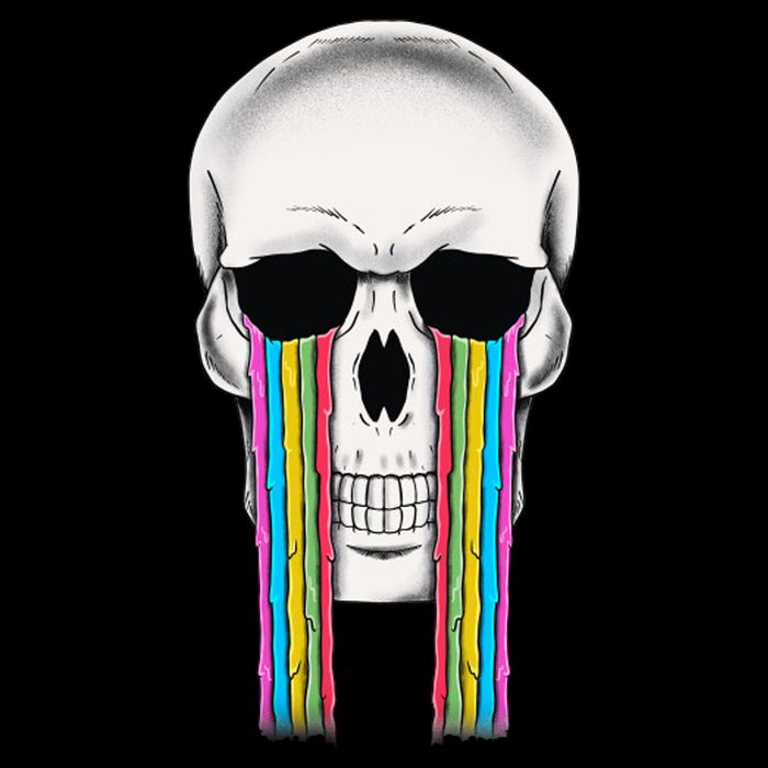Tear Drop Crying Sad Rainbow Skull Drip T-Shirt