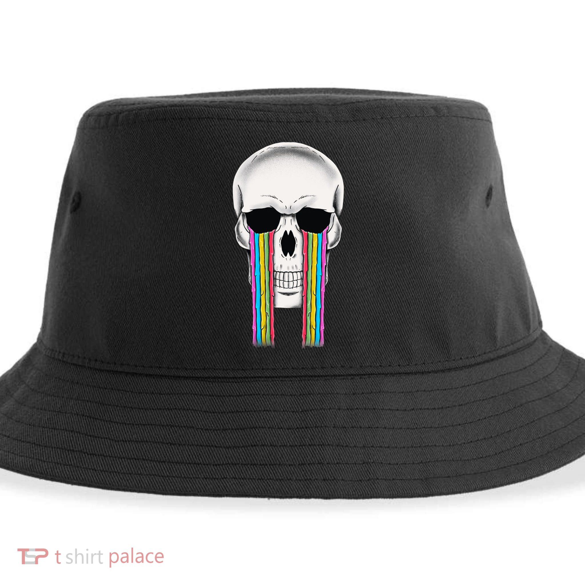 Tear Drop Crying Sad Rainbow Skull Drip Sustainable Bucket Hat