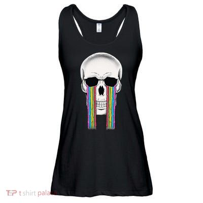 Tear Drop Crying Sad Rainbow Skull Drip Ladies Essential Flowy Tank