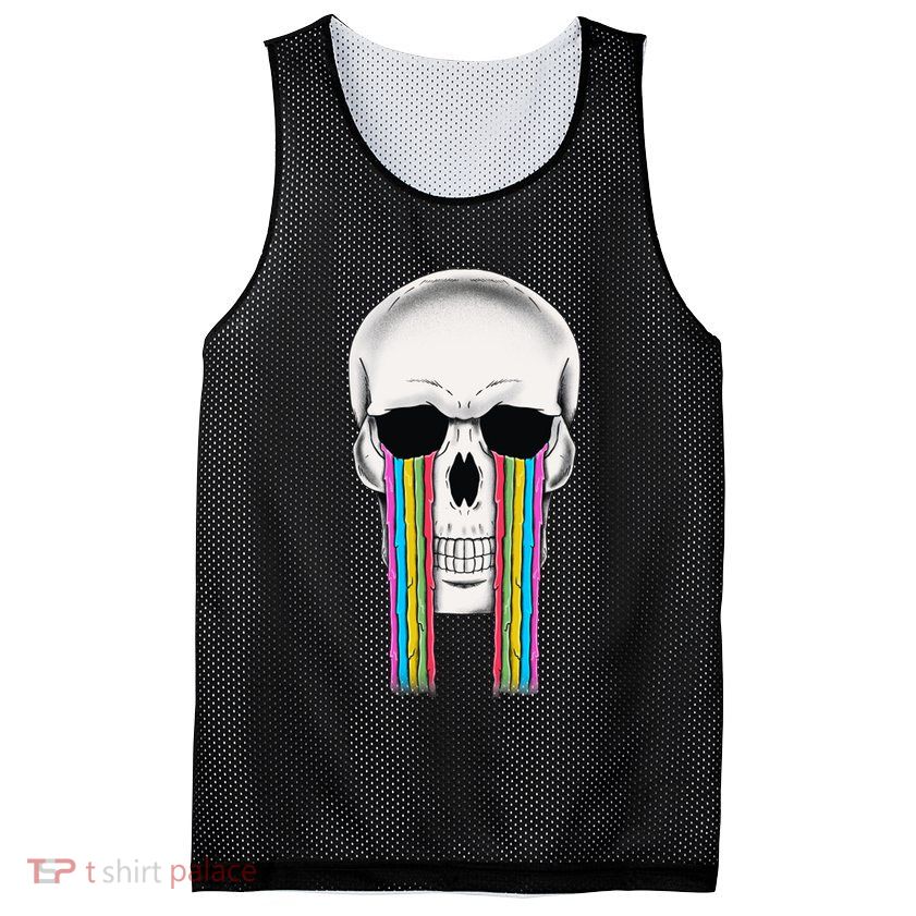 Tear Drop Crying Sad Rainbow Skull Drip Mesh Reversible Basketball Jersey Tank