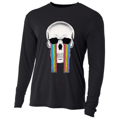 Tear Drop Crying Sad Rainbow Skull Drip Cooling Performance Long Sleeve Crew