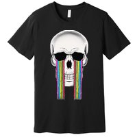 Tear Drop Crying Sad Rainbow Skull Drip Premium T-Shirt