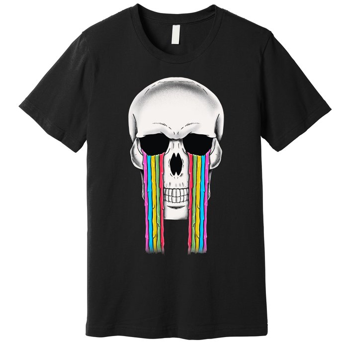 Tear Drop Crying Sad Rainbow Skull Drip Premium T-Shirt