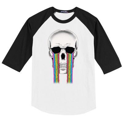 Tear Drop Crying Sad Rainbow Skull Drip Baseball Sleeve Shirt