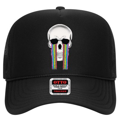 Tear Drop Crying Sad Rainbow Skull Drip Trucker Hat
