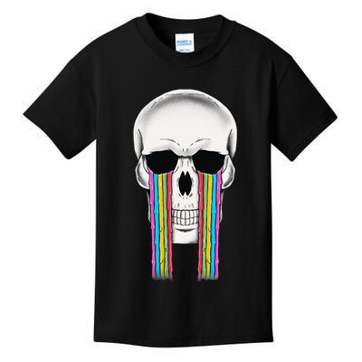 Tear Drop Crying Sad Rainbow Skull Drip Kids T-Shirt