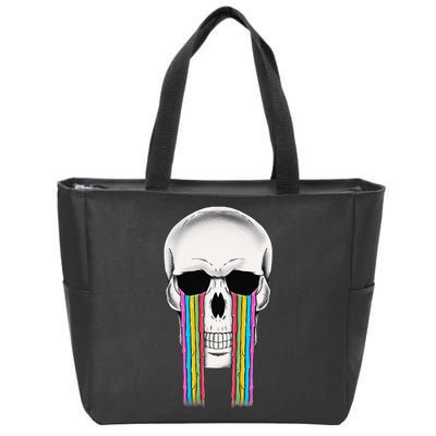 Tear Drop Crying Sad Rainbow Skull Drip Zip Tote Bag